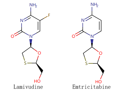 图一 lamivudine(拉米夫定)和emtricitabine(恩曲他滨)结构式